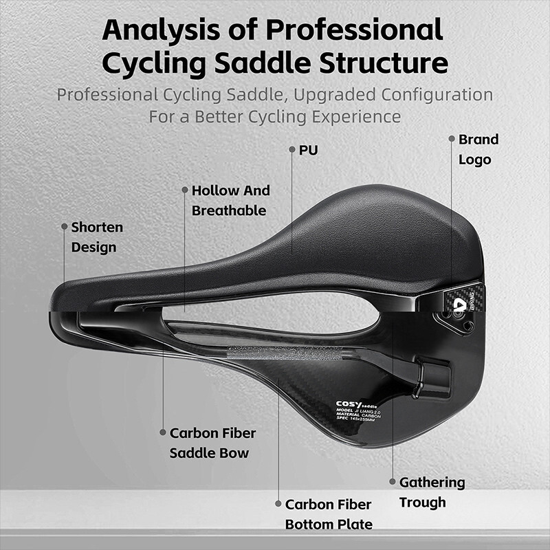 WEST BIKING PU Leather Carbon Fiber Bike Saddle T700 Hollow Bicycle Saddle