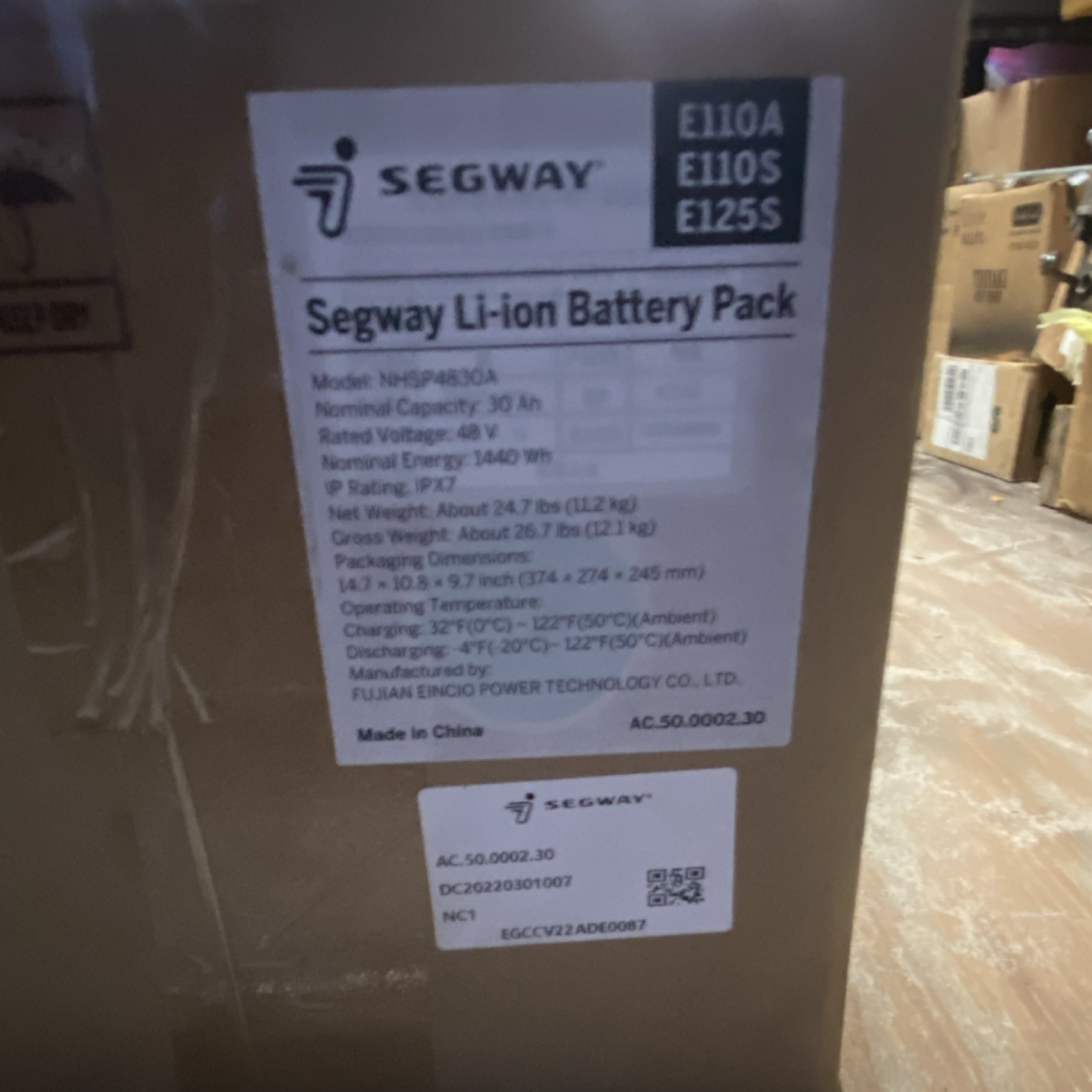Segway NHSP4830A Li-ion Battery Pack 48V 30Ah 1440Wh for E110A E110S E125S