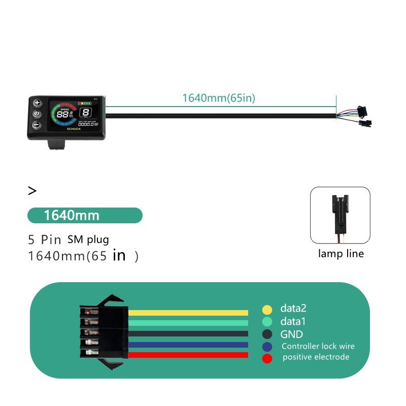 E-Bike Compatible S869 Smart LCD Color Screen with light wire 5PIN+2PIN SM plug.