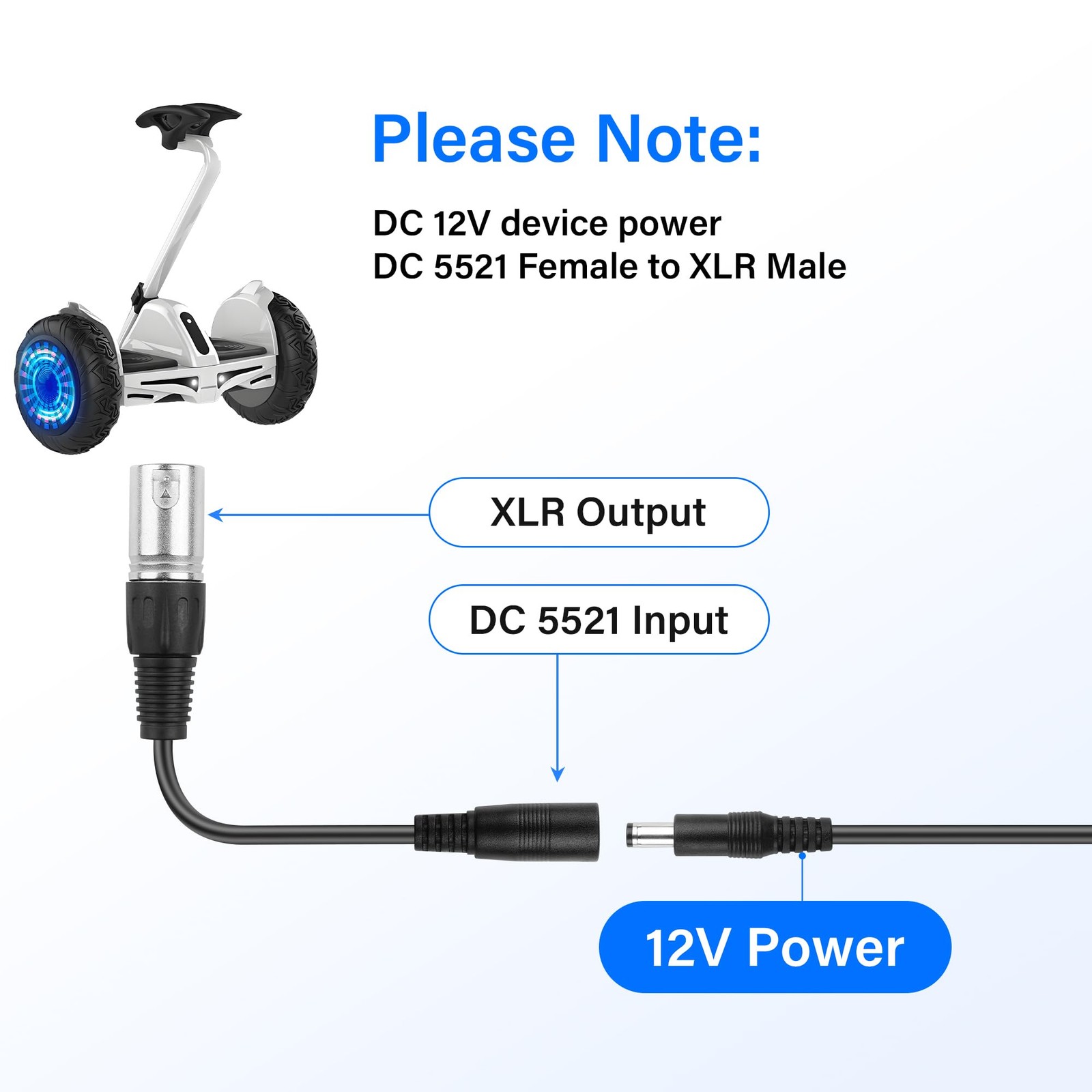 2 PCS 2A DC Power Cable 5.5×2.1mm Female To 3 Pin XLR Male Adapter 15cm