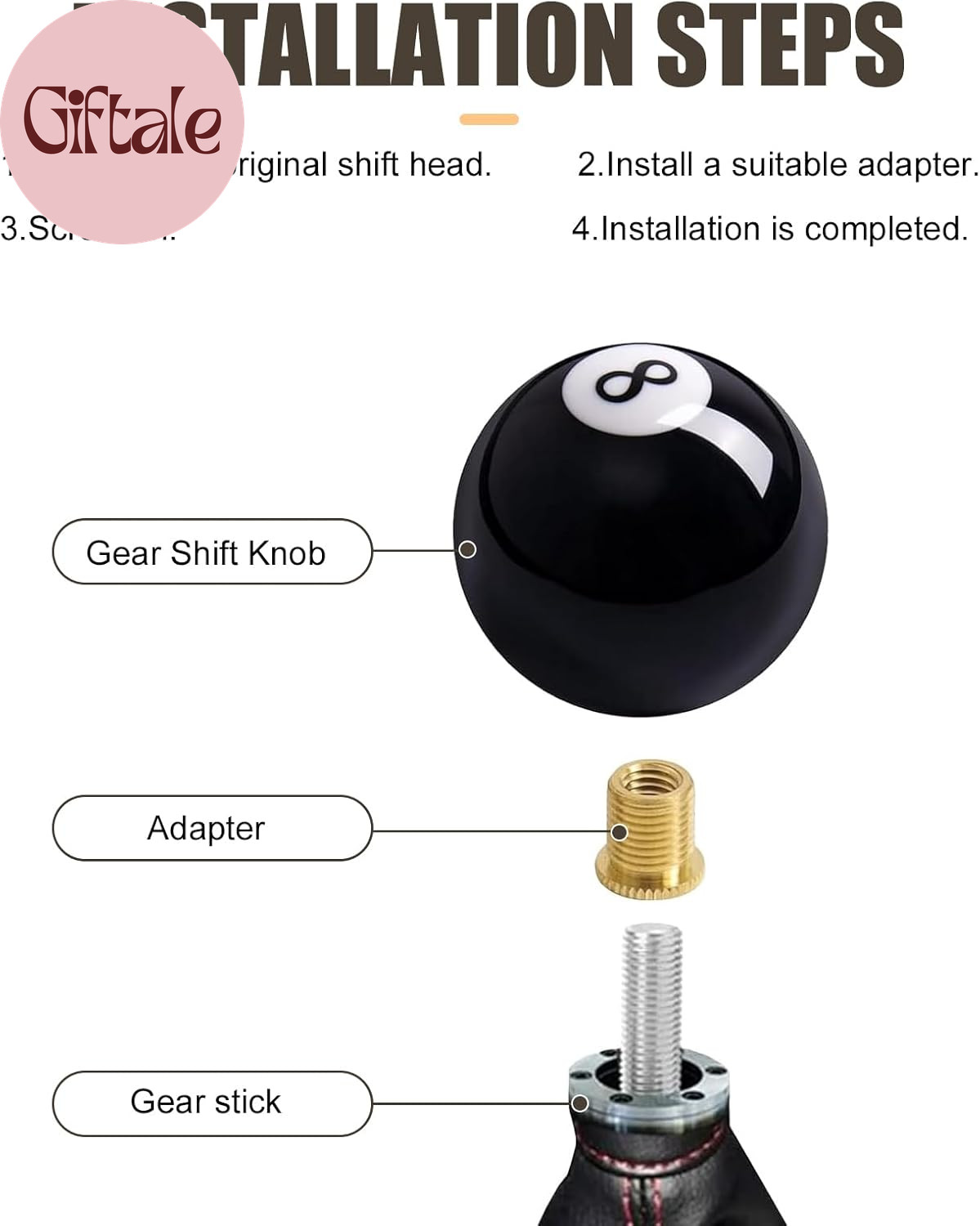Shift Knob Manual Gear, 8 Ball Billiard round Smooth and Easy to Grip Shift Knob
