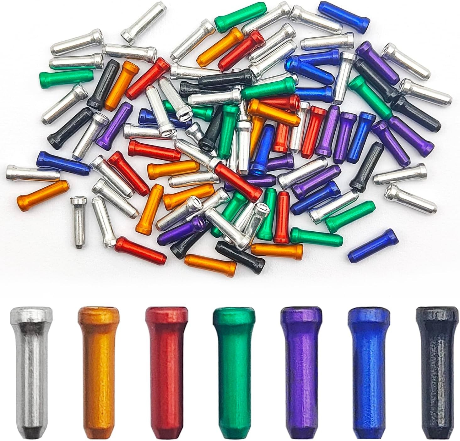 100 Pcs Bike Cable End Caps, Cable End Crimps, Derailleur Cable Tips, Bike Brake