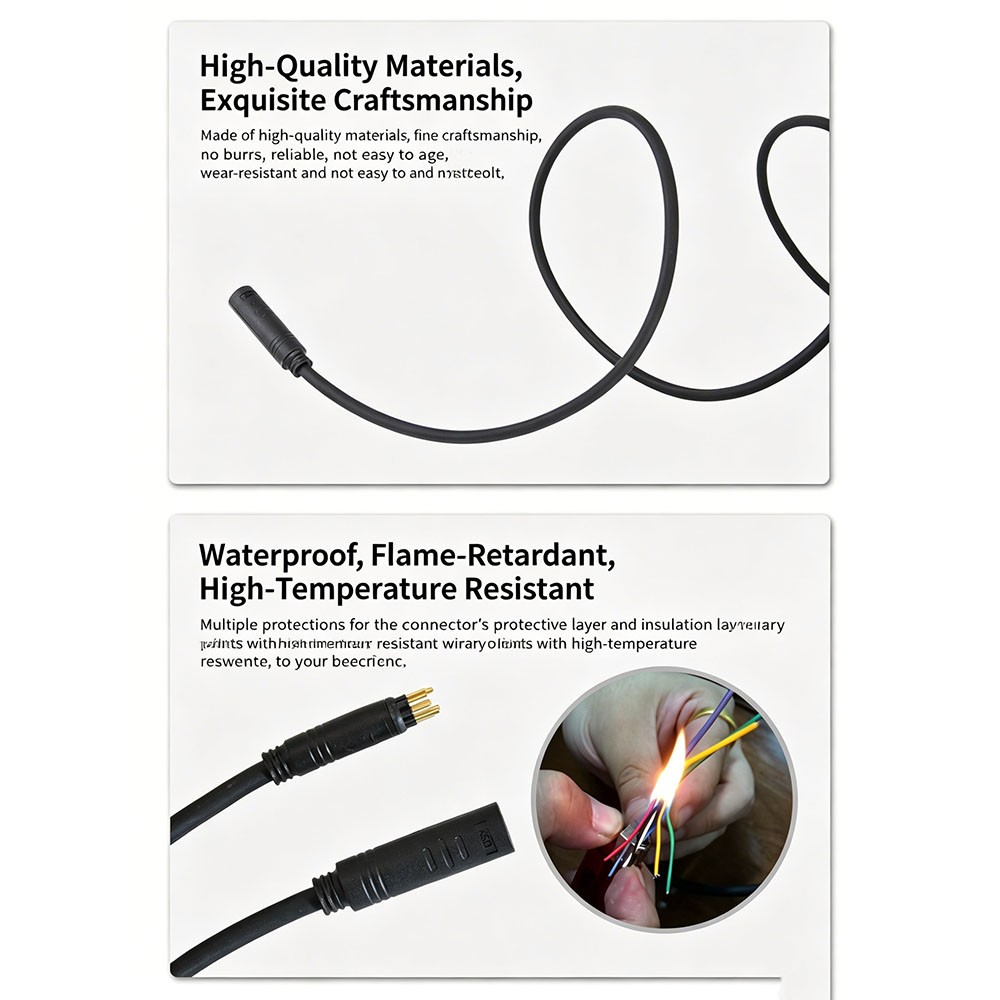 E-Bike 160cm 9 pin Waterproof Motor Cable Male to Female Extension Cable Parts