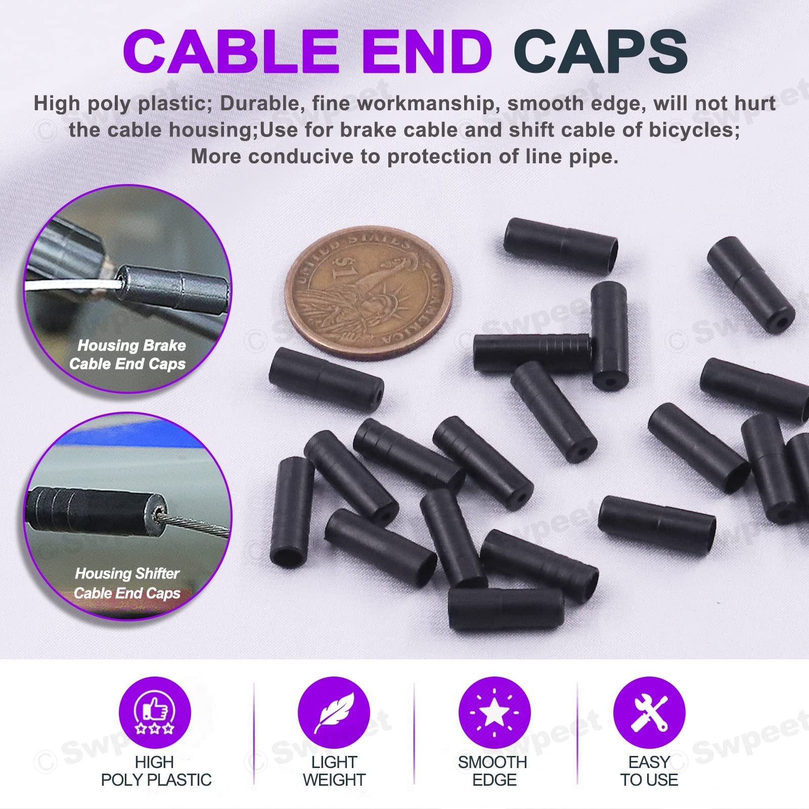 Swpeet 83Pcs Stainless Steel Bike Cable Cutter and Brake Housing Black