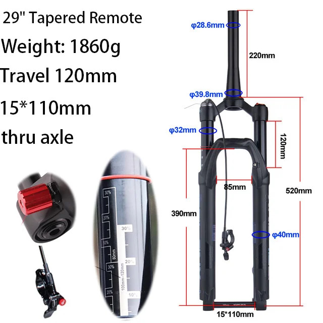 27.5/29inch Mountain Bike Thru Axle Rebound Adjustment Boost Suspension Air Fork