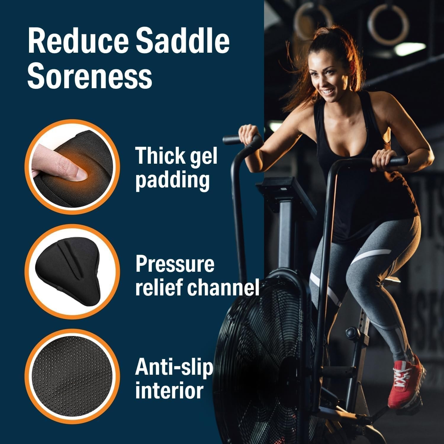 All-in-One Gel Seat Cushion for Exercise Bikes – Large, 11″x10″, 120kg Capacity