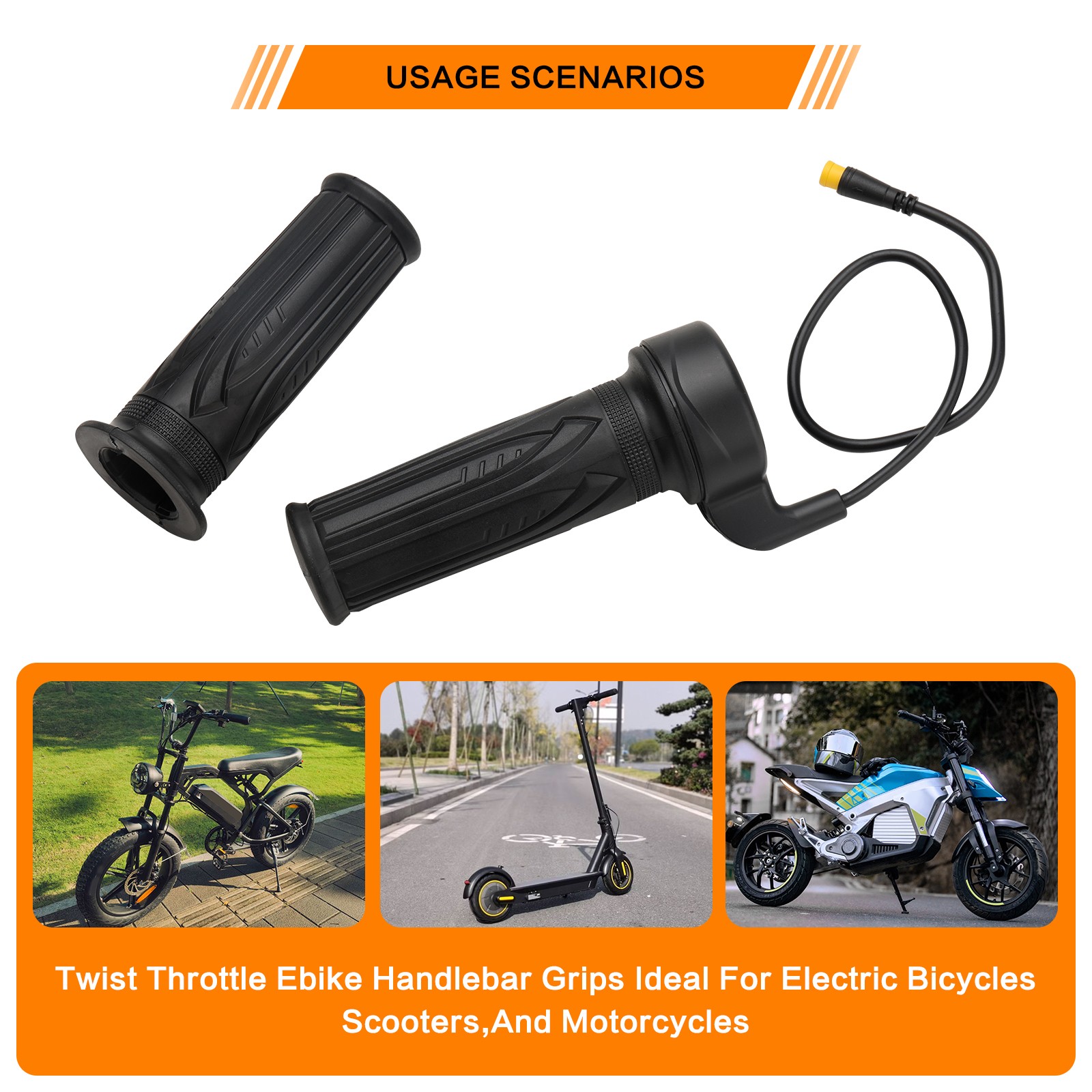 3 Pin Full Twist Throttle Handlebar Grip 12V-72V For Electric Bicycle Scooter