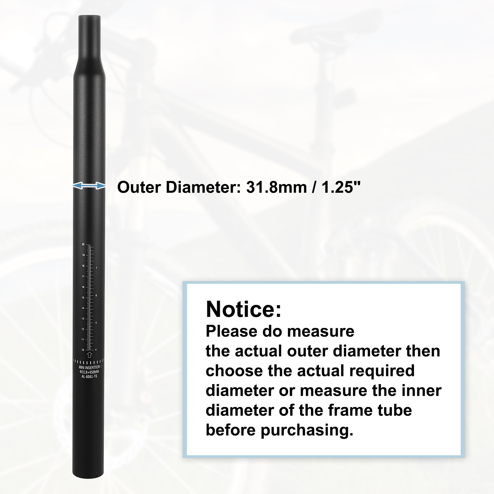 31.8x450mm Bicycle Seat Post Aluminum Alloy Tube Universal for MTB Mountain Bike