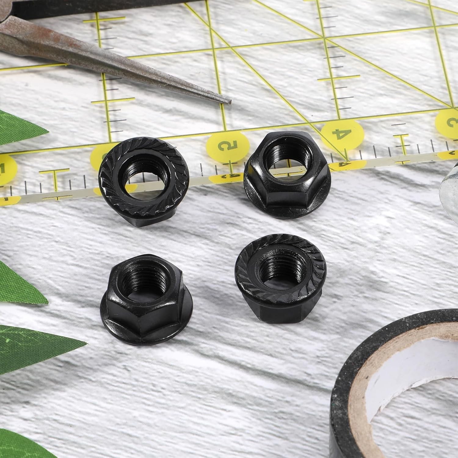 Bicycle Hub Nut Kit 3/8″ Flange Axle Nuts + Safety Washers Black 8pc