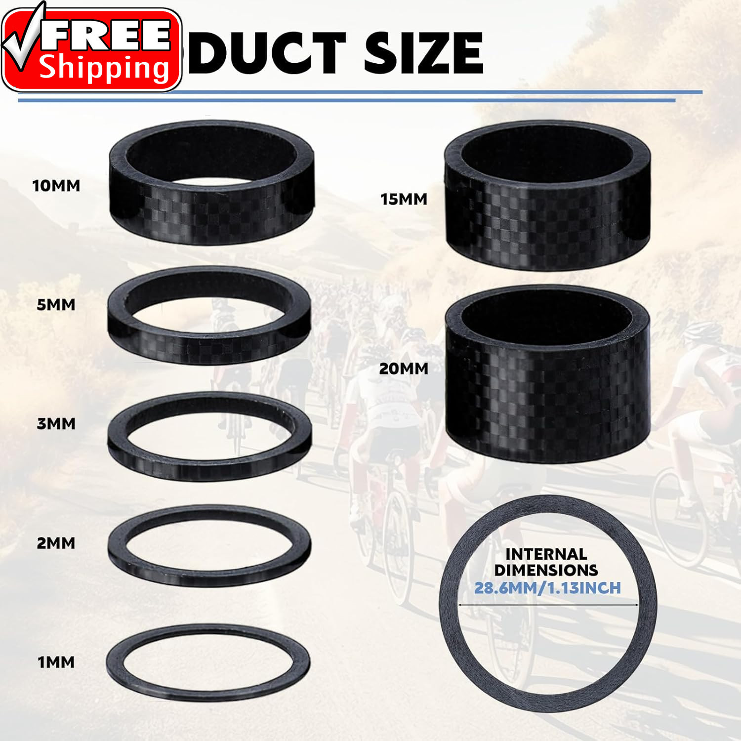 Bike Carbon Fiber Headset Spacer Bicycle 1-1/8 Inch 20 15 10 5 3 2 1 Mm, 7 Size
