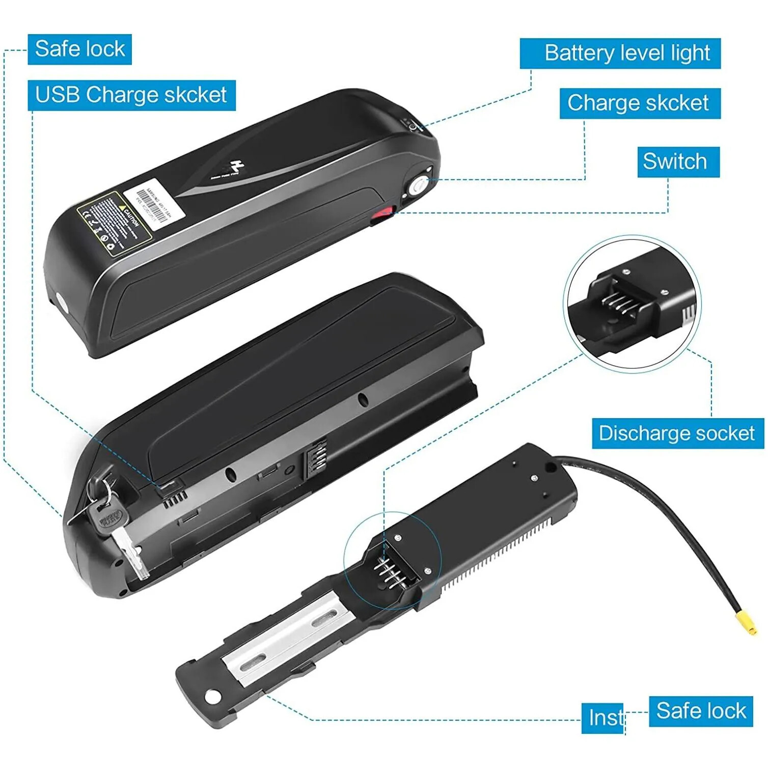 48V Ebike Battery 20Ah 30Ah 15Ah Hailong 0W-1500W Electric Bike Lithium Battery