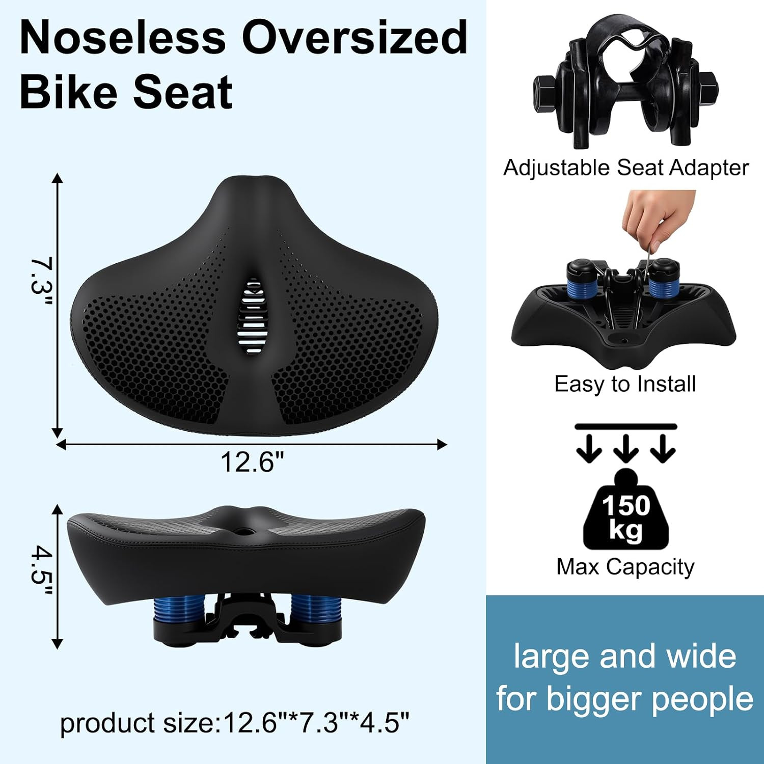 Upgrade Oversize Bike Seat for Men Women, Extra Wide Noseless Bicycle Seat Cushi