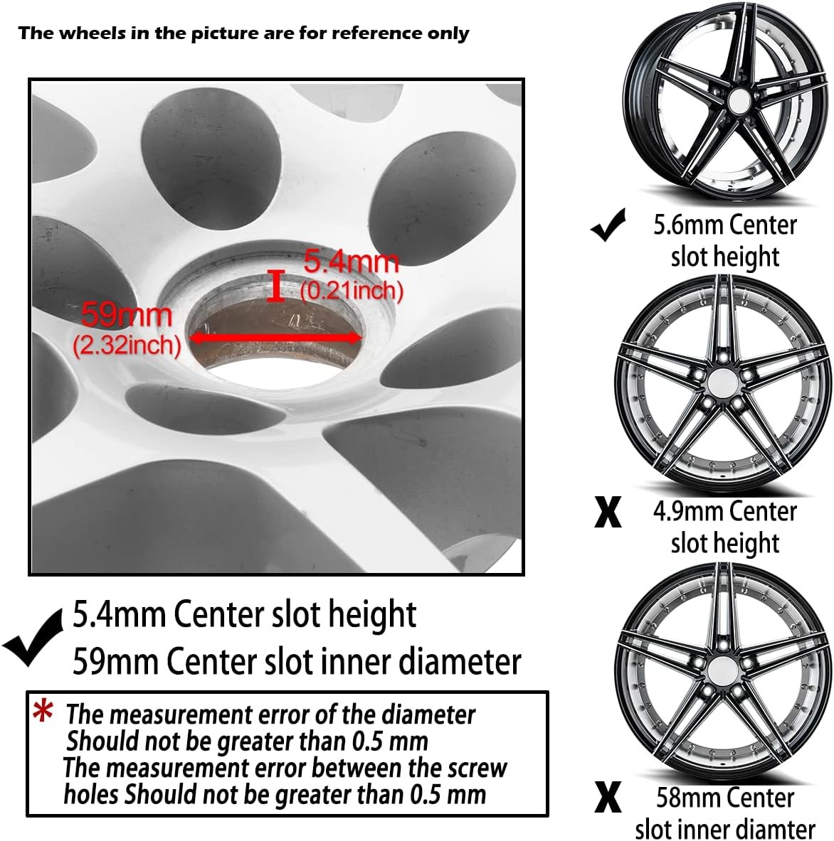 4Pcs 63mm(2.48inch) Wheel Center Caps for 63mm Outer, 59mm Inner, Silver Silver