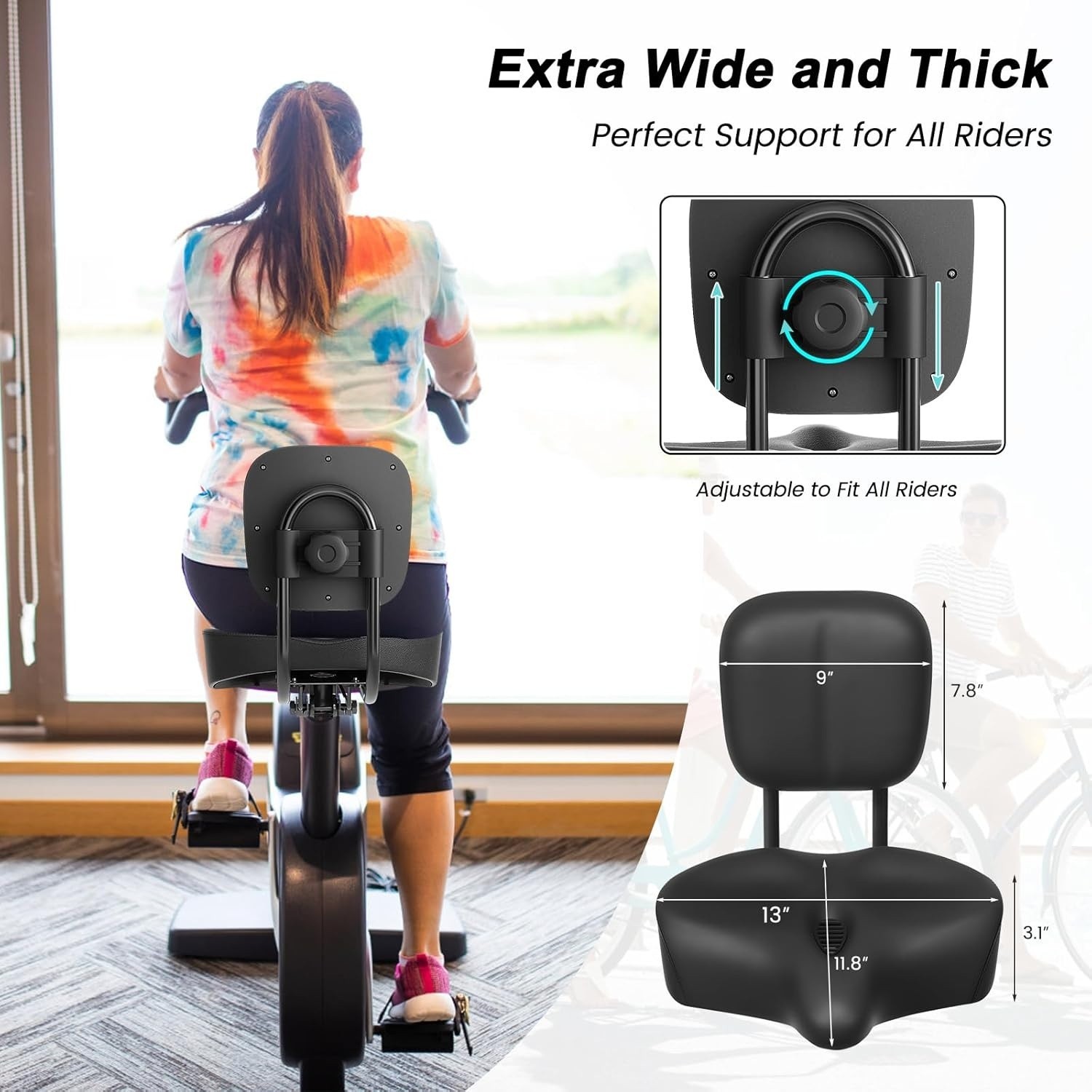 Asiento de bicicleta extragrande con respaldo, acolchado de 11,5″×9,5″ de ancho