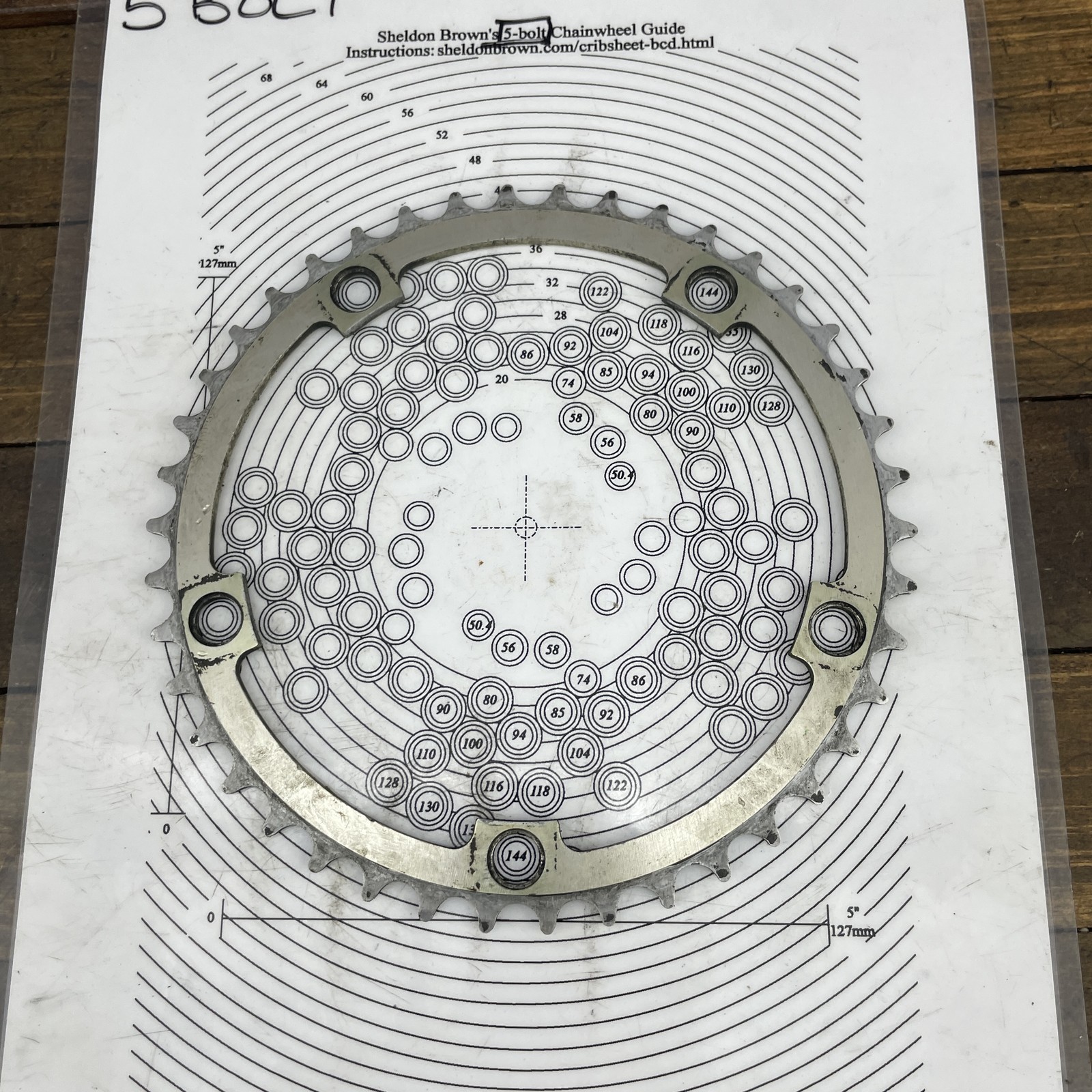 Vintage 52T 144 BCD 5-Bolt Road Bike Chainring Sugino Racing Alloy 45g
