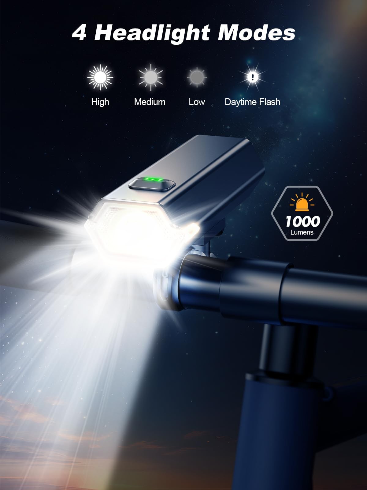 2026 New 1000 Lumen Super Bright Bike Lights with Side Light, 4+6 Modes Recha…