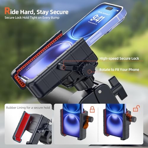 3rd Gen Shockproof Bike Phone Holder, Anti Vibration Motorcycle Phone Mount