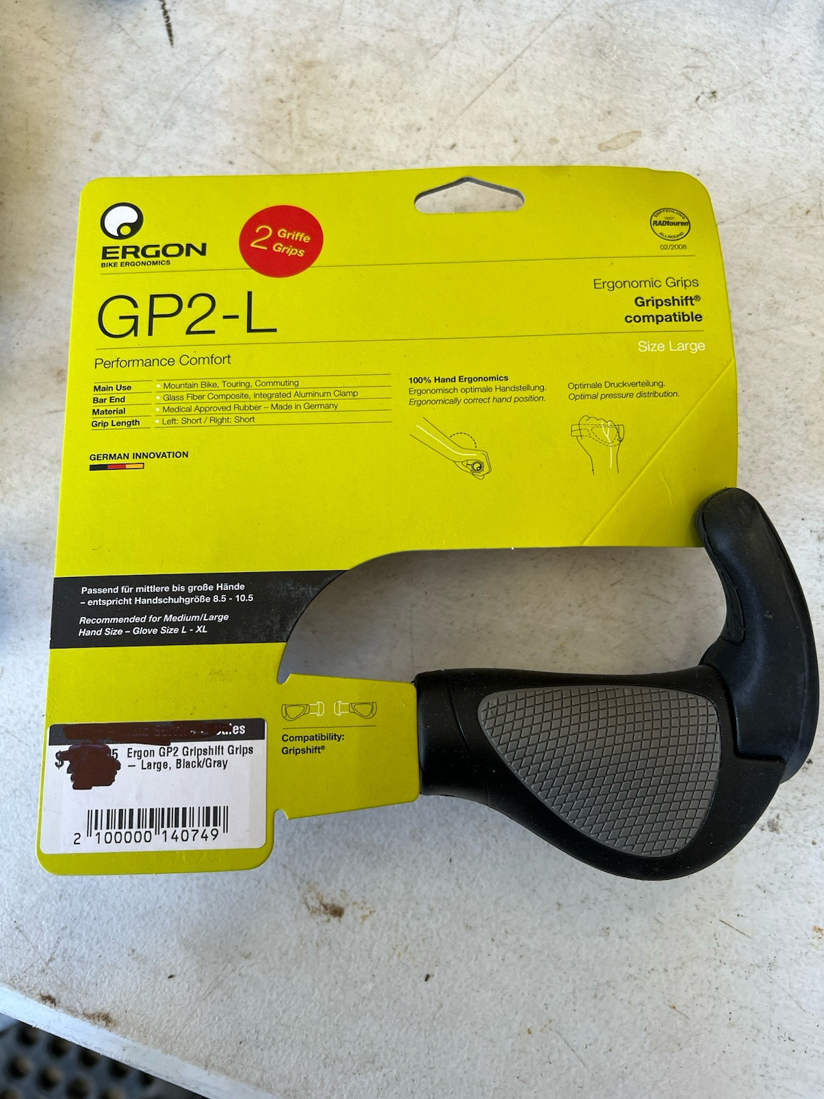 ERGON GP2-L Ergonomic Grips w/ Bar End Mountain Hybrid Comfort Trekking Large