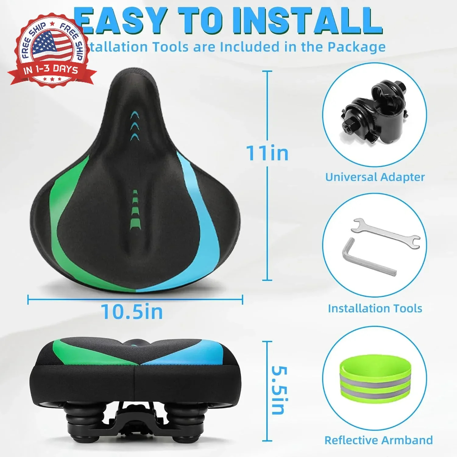 CDYWD Oversized Bike Seat for Men & Women, Comfortable Gel Padded, Extra Wide Bi