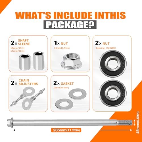 15mm*285mm Mini Bike Rear Axle Kit (0.59″x11.22″) with 6202RS Bearings & 285MM