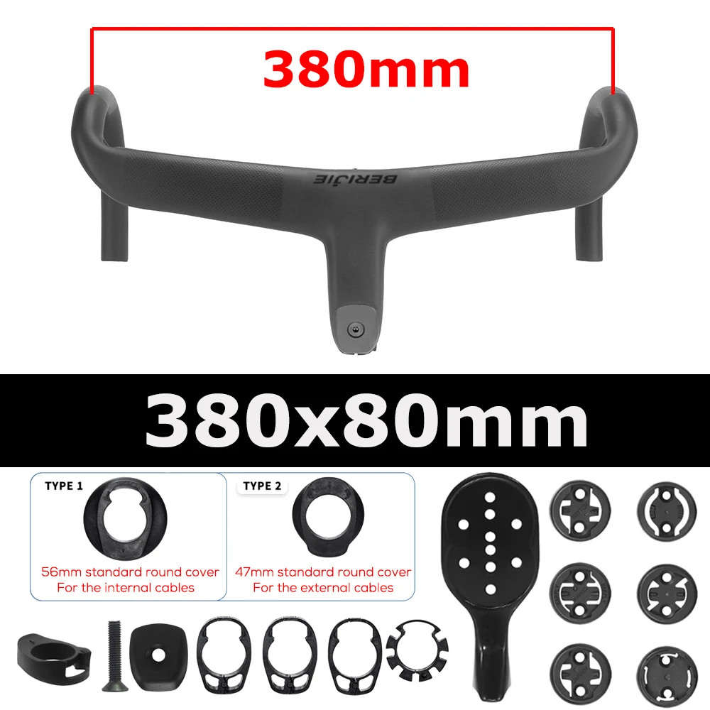 Road Bike Carbon Internal Cable Integrated Drop Bar Width 380-440mm with Spacer