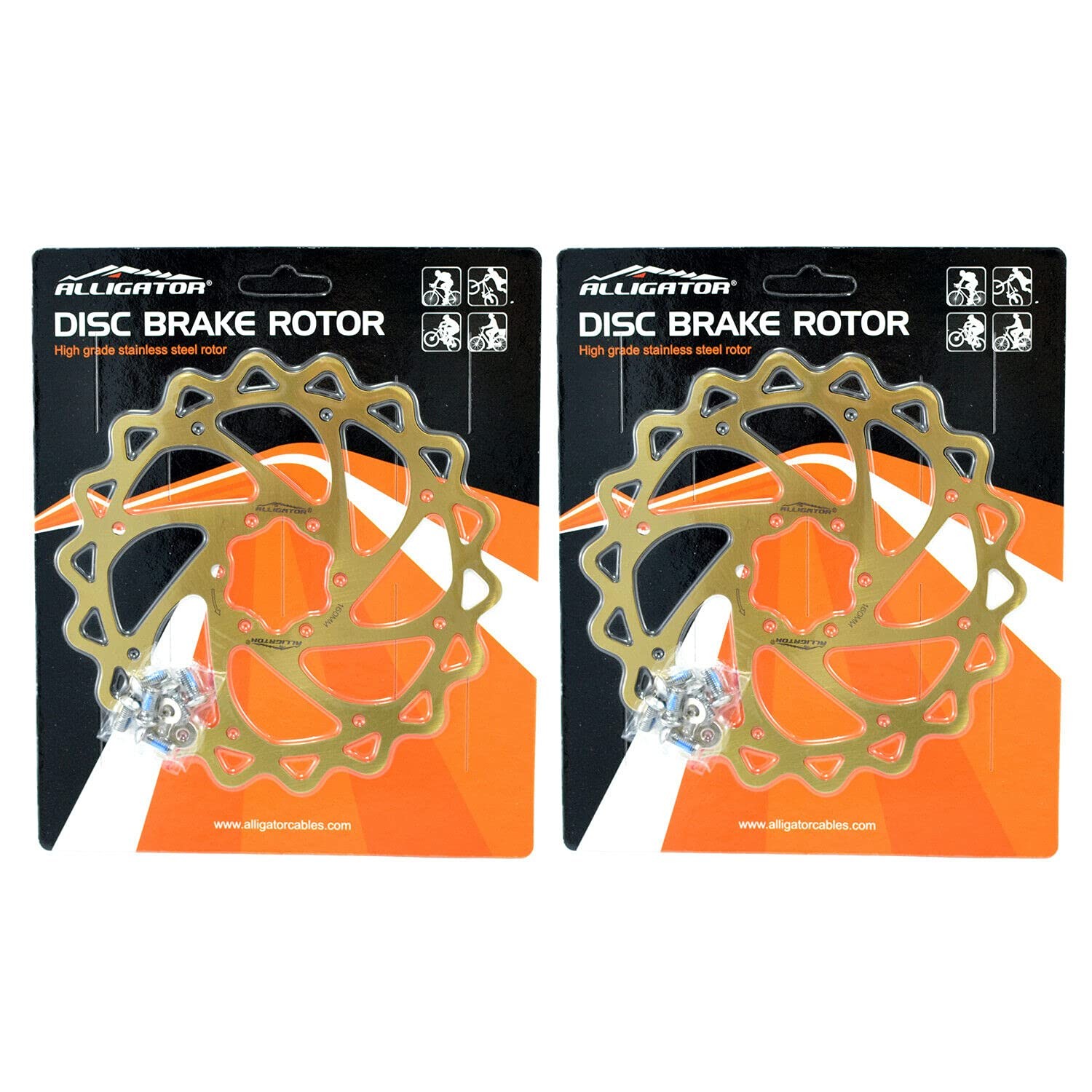 2 Pcs Alligator Brake MTB Road Bike Disc Rotor 160mm Replacement Parts Gold