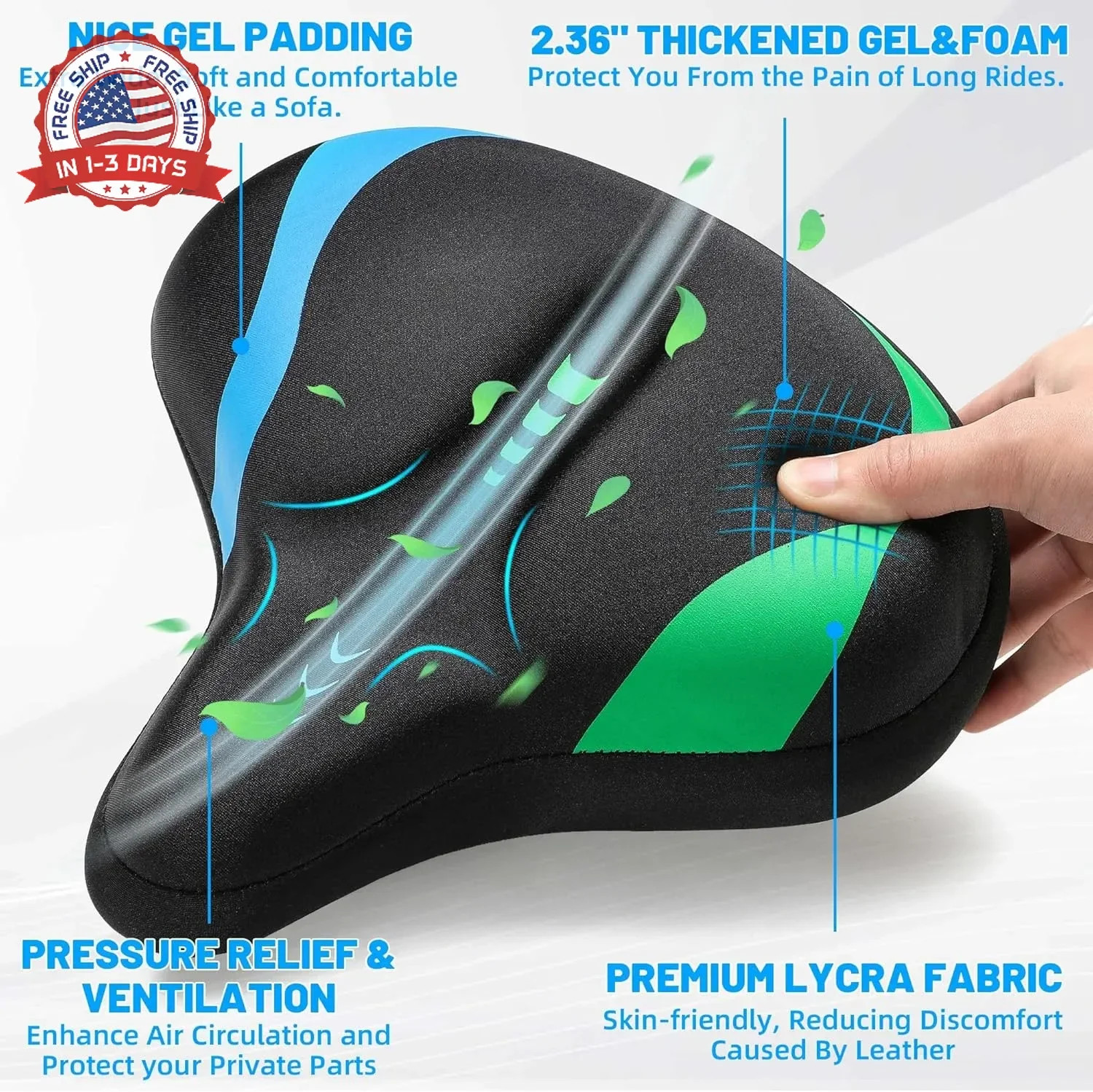 CDYWD Oversized Bike Seat for Men & Women, Comfortable Gel Padded, Extra Wide Bi
