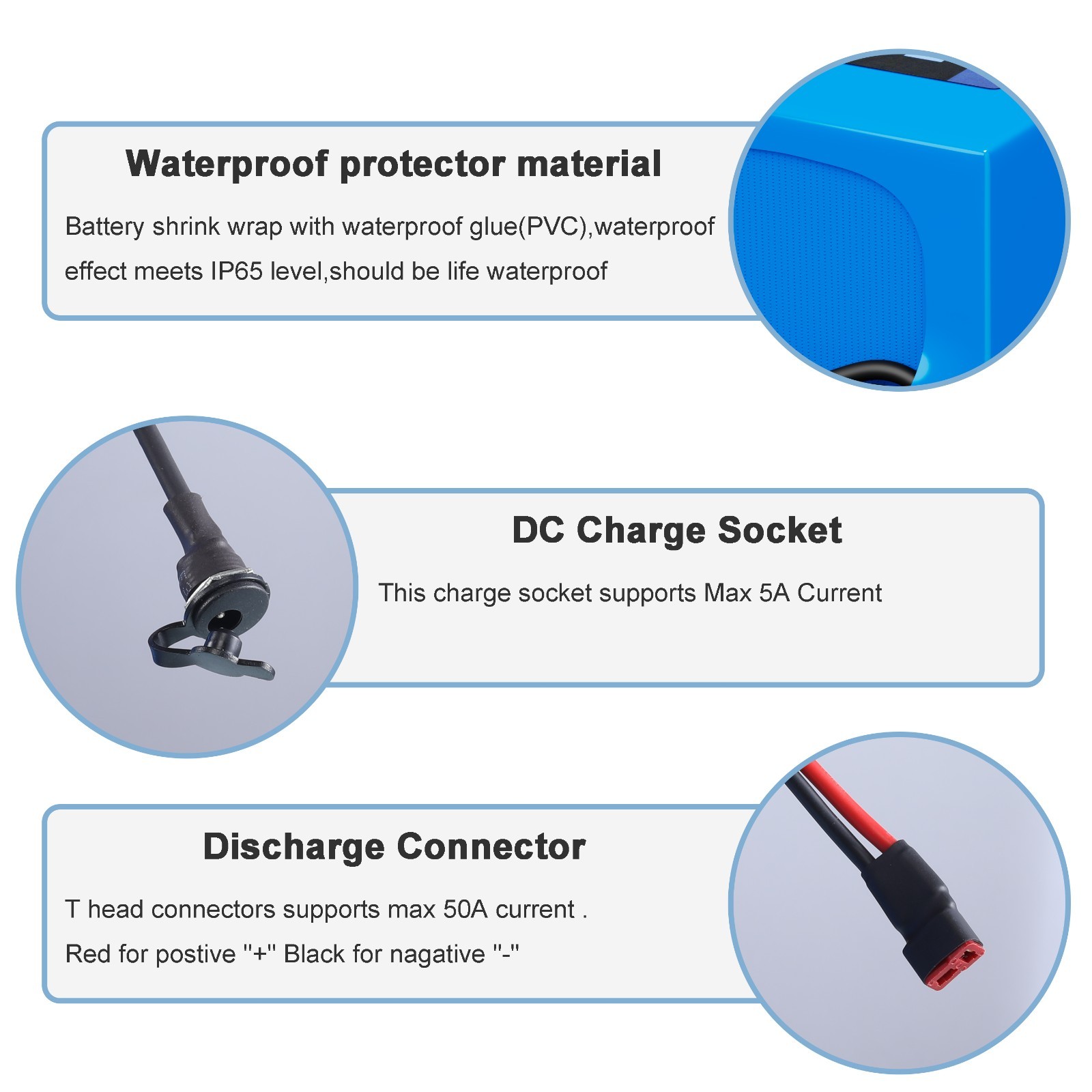 36V electric bicycle lithium battery w/ XT60 Female Plug for Bike 50-1000W Motor