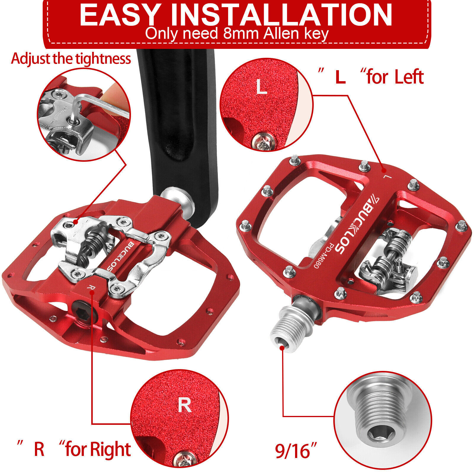 SPD Pedal Clipless Pedals 9/16″ Mountain Bike Pedals Dual Platform Multi-Purpose