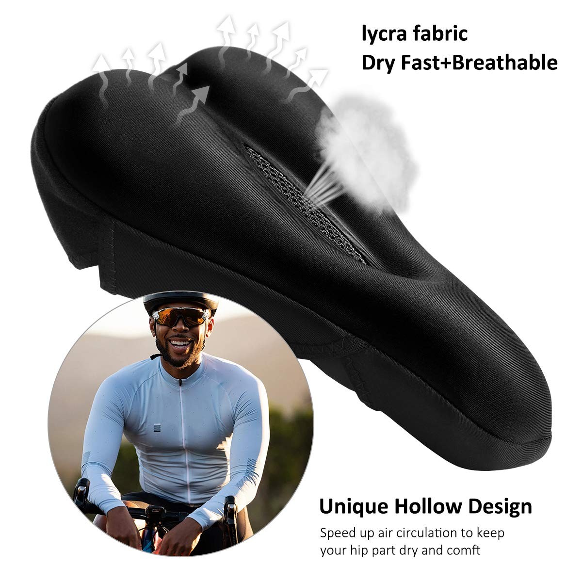 Gel Bike Seat Cushion Cover – Breathable Comfortable Bicycle Saddle Cover Bla…