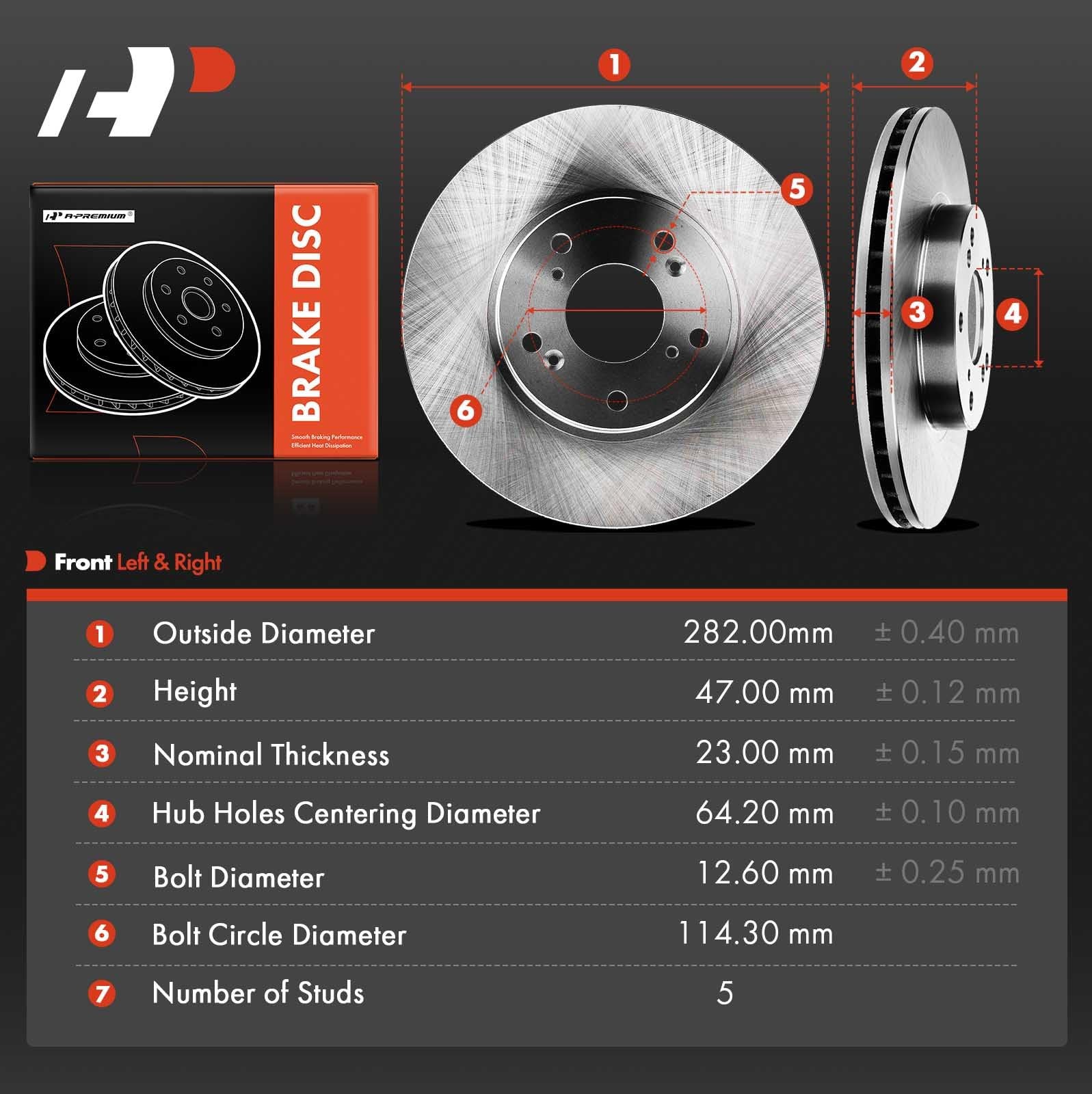 A-Premium 11.10 Inch 282Mm Front Vented Disc Brake Rotors Compatible Honda And