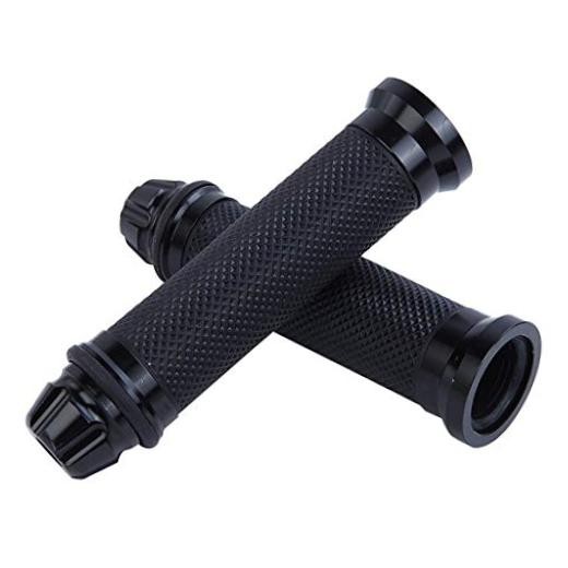 Motorcycle Hand Grips with Bar End Cap, Racing CNC Aluminum & Soft Rubber black