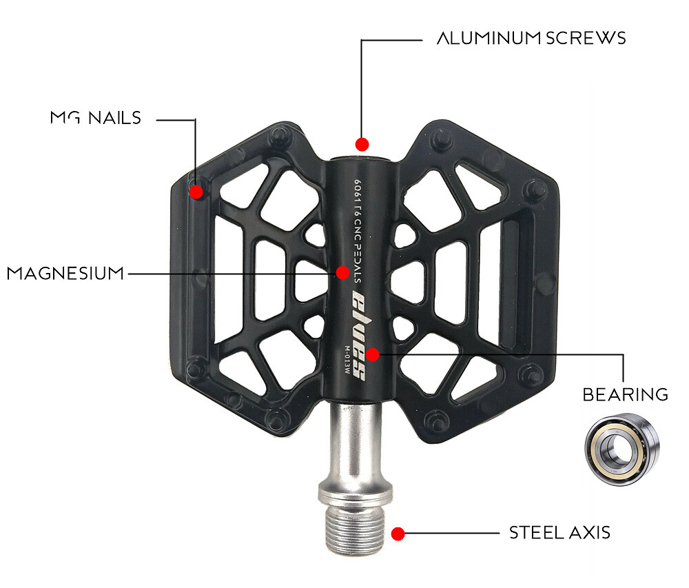 Magnesium Road MTB Mountain Bike XC Bicycle Pedal Flat Cycling Pedals Black