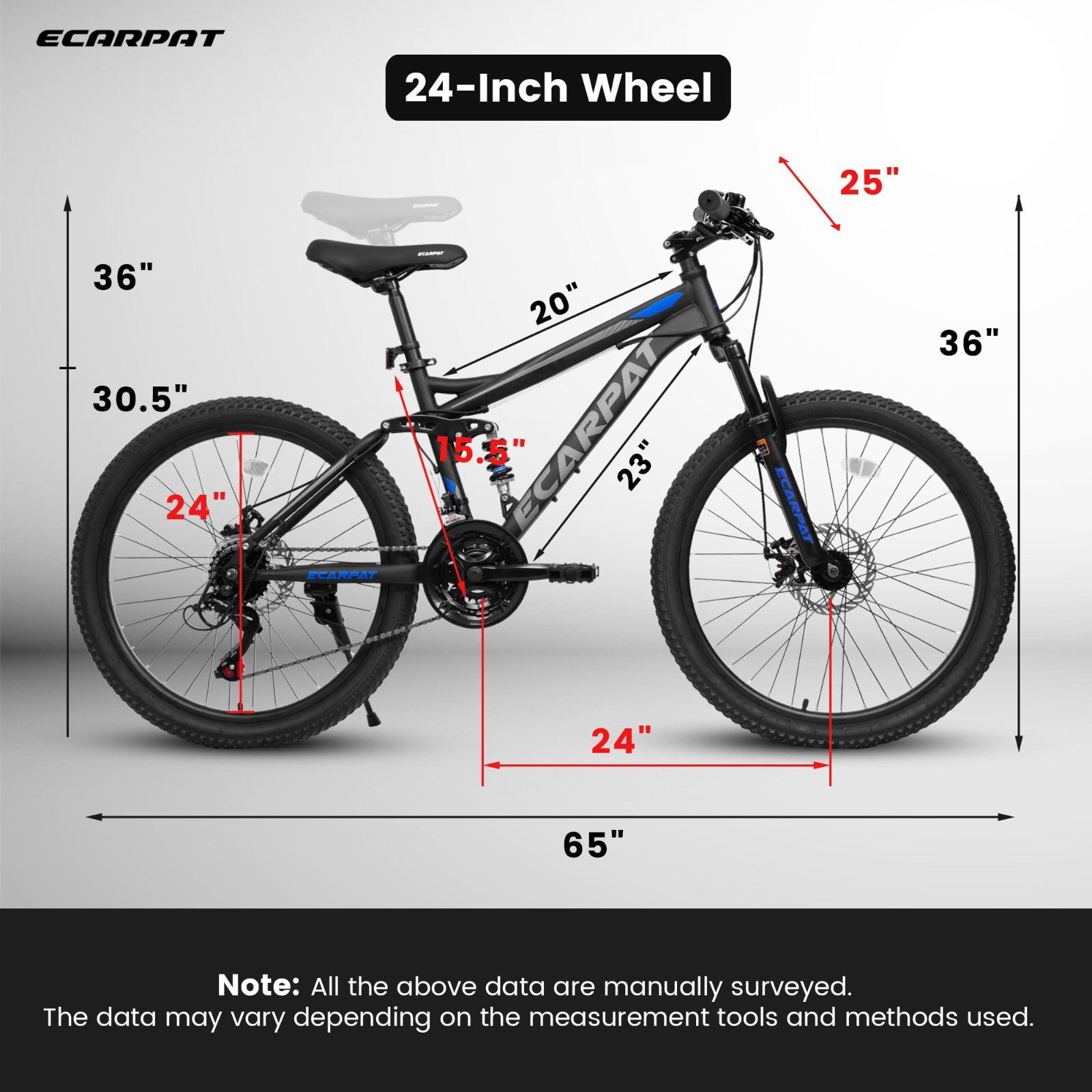 24In Mountain Bike w/Full Suspension,21 Speed Shifter Lever Bike,Gear Indicator