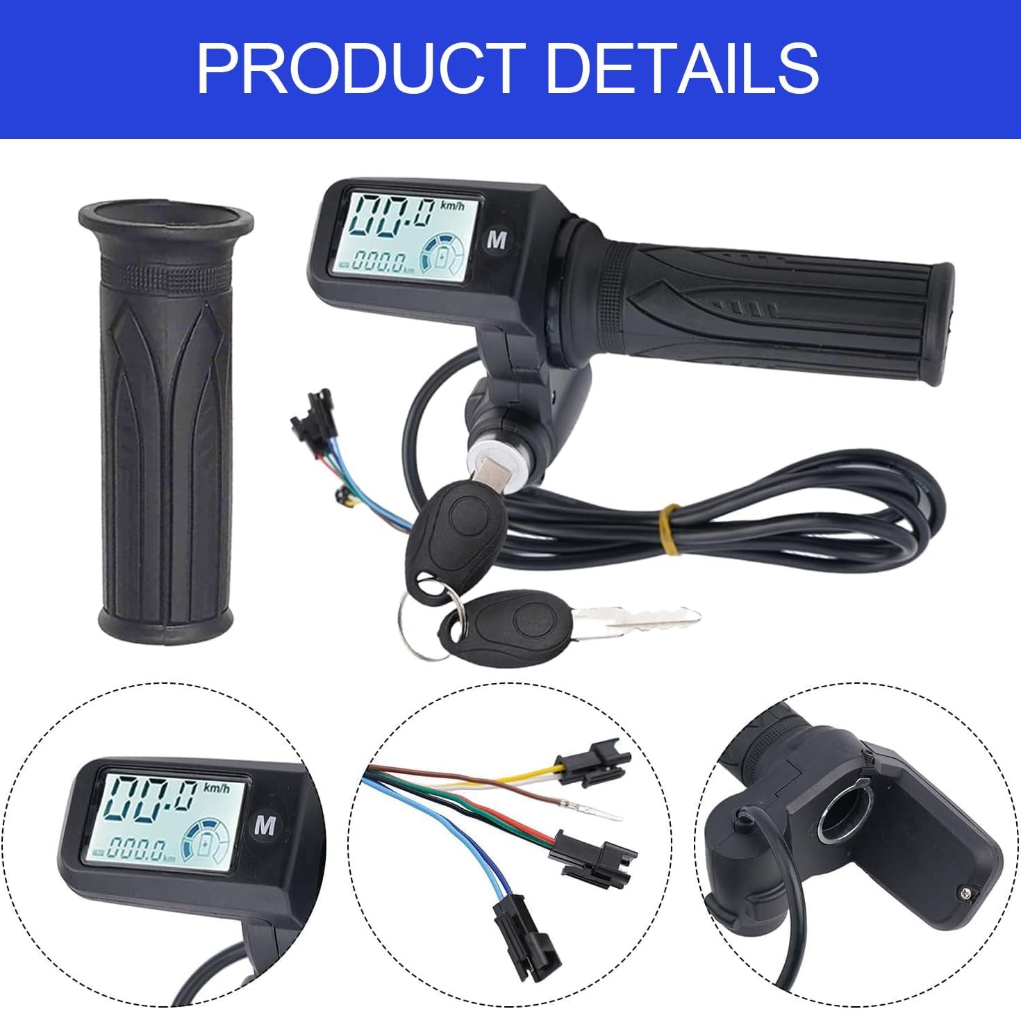Universal 8 Pin Twist Throttle for E-Bike & Scooter, 36V/48V/60V, LCD Display, K