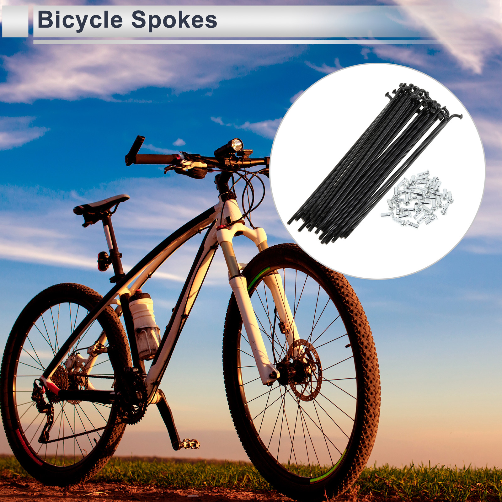 1 Set 12G 139mm Length Bicycle Spokes Nipple Carbon Steel Black Universal