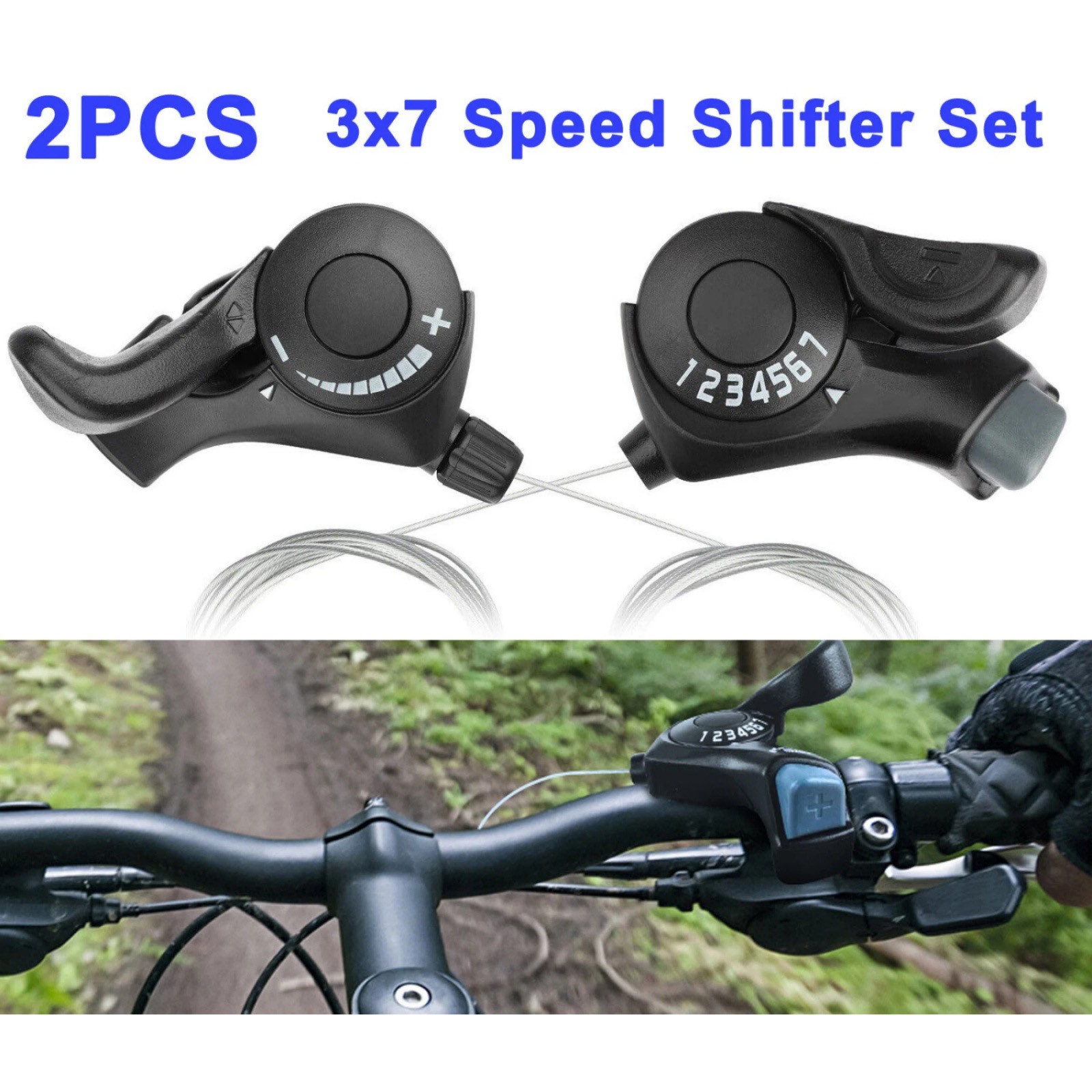 21-Speed MTB Shifters Set Aluminum Alloy w/Thumb Button Lever Control 3×7 Gears