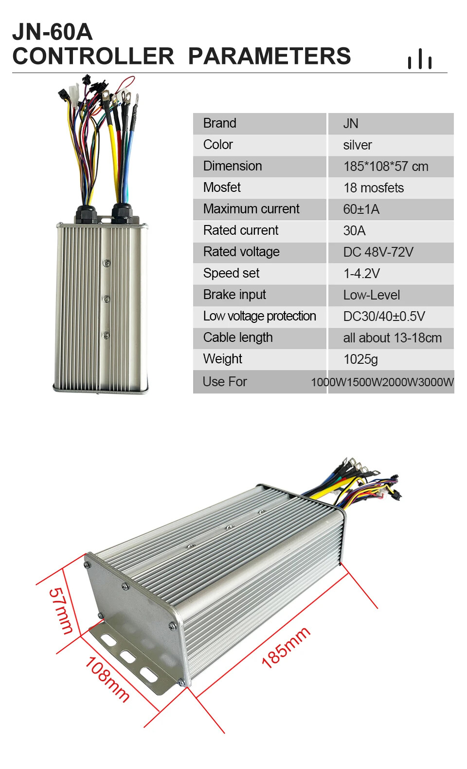 60A Sine Wave Controller 48V 52V 60V 72V with Lock Light Ebike Conversion Kit