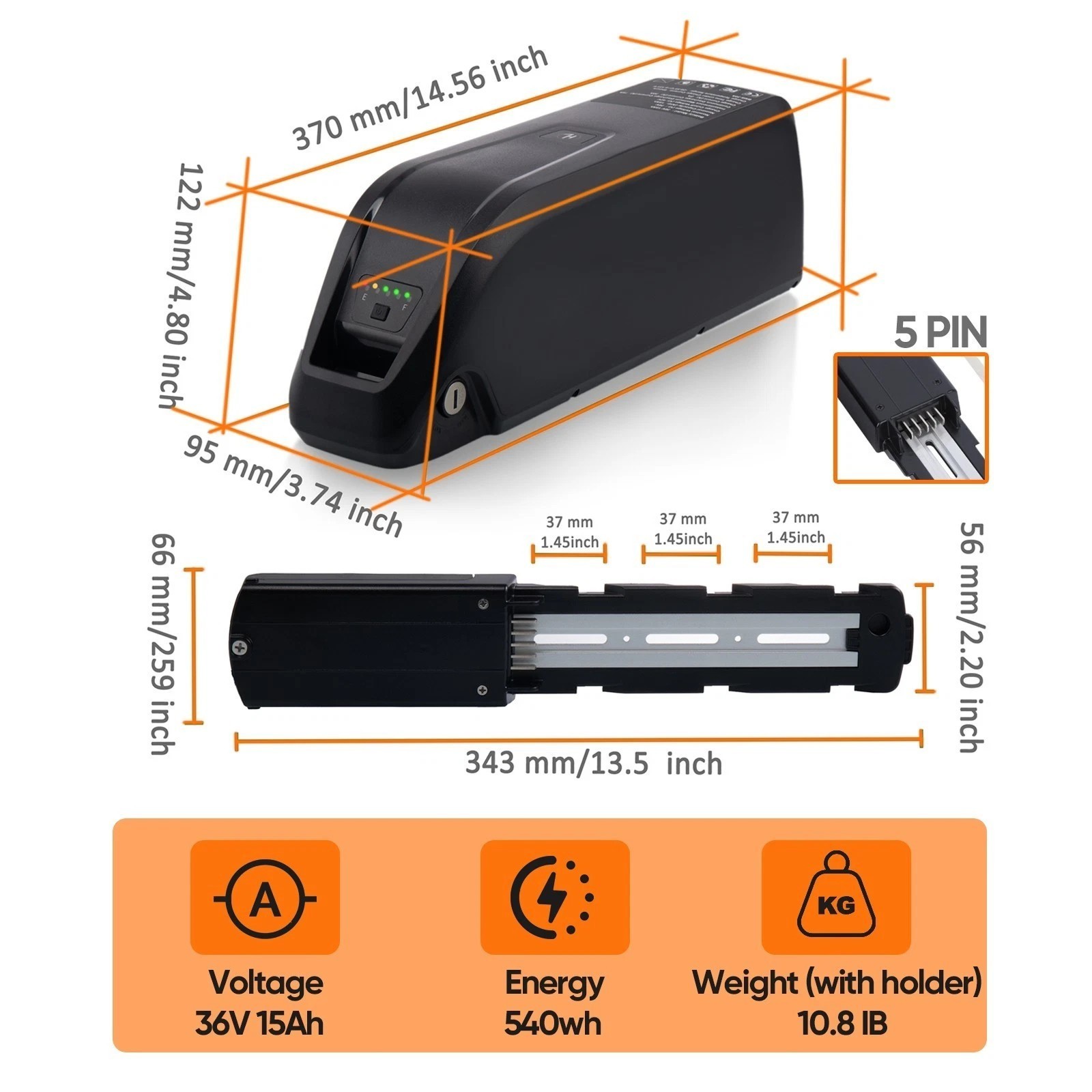 36V Ebike Battery 10Ah/15Ah/20Ah Electric Bicycle Lithium Battery ≤1200W Motors