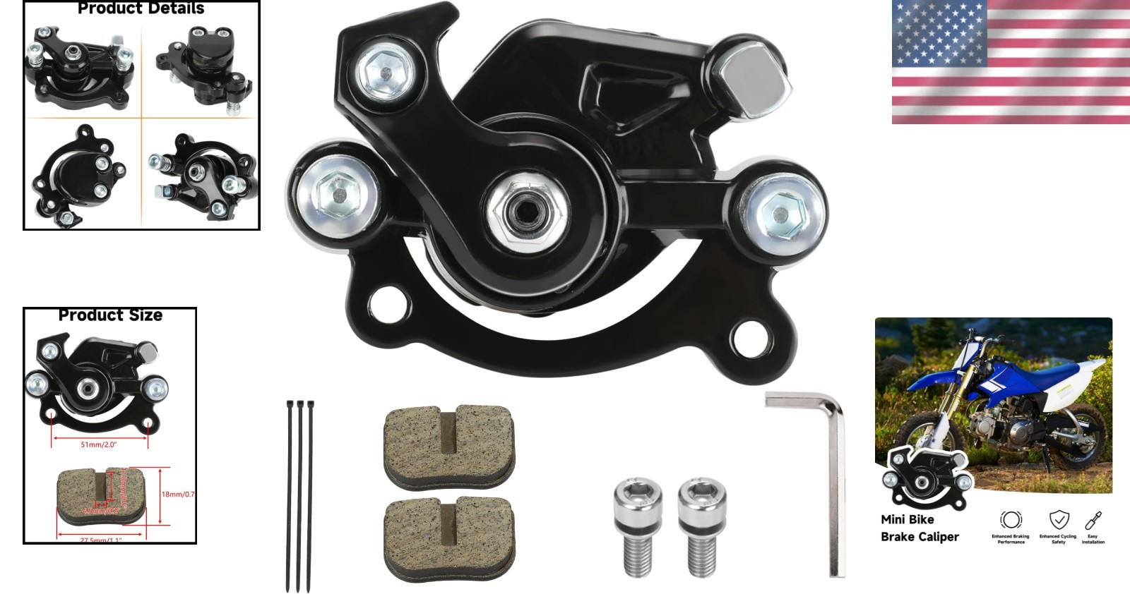 Mechanical Brake Caliper with Dual Pads for Various Mini Bike Models – 8.1 oz