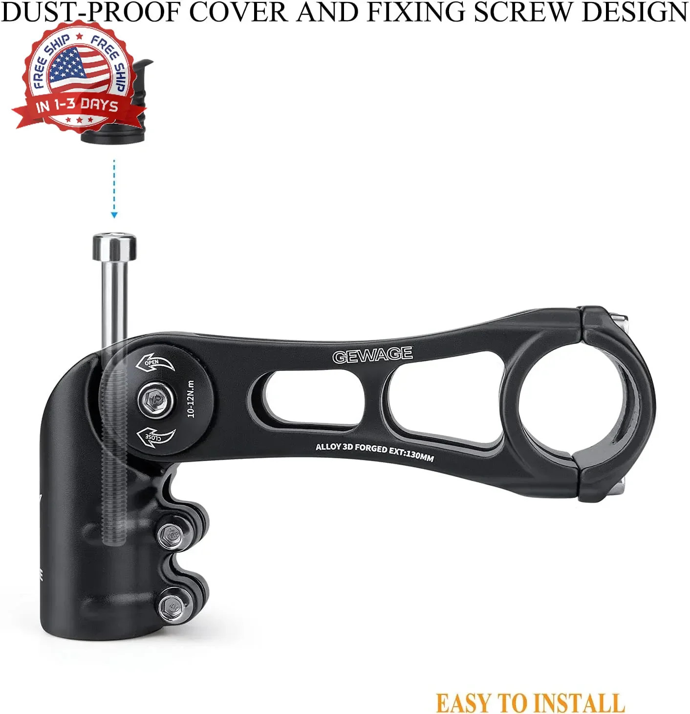 GEWAGE Bike Stem – 130 Degree Adjustable Bicycle Stem- 75mm 90mm 130mm Handlebar