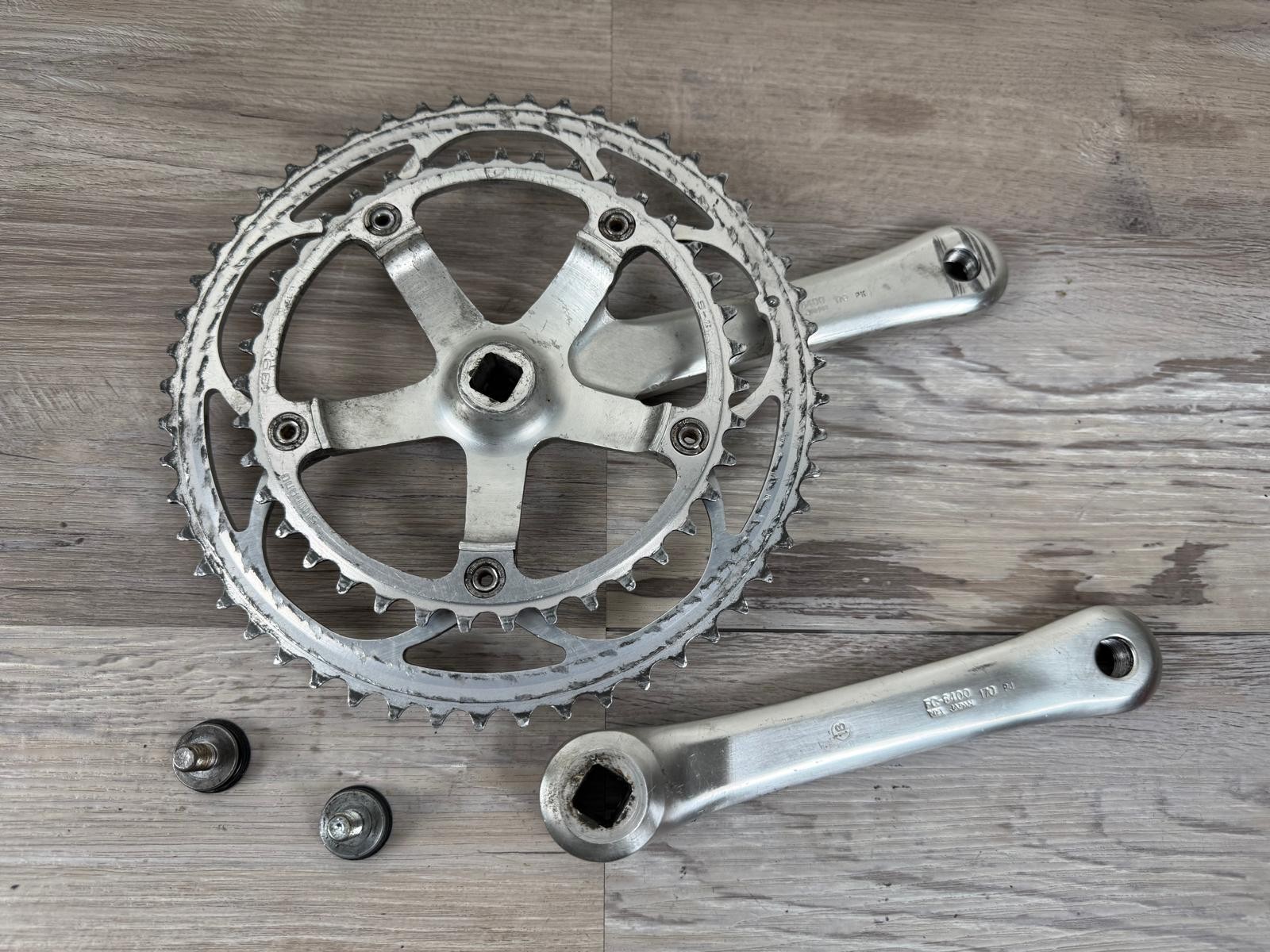 Vintage Shimano 600 Tricolor FC-6400 170mm 53/39 Aluminum Double Crankset