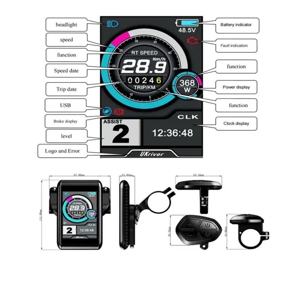 Electric Bike LCD Display 36V-72V UKC1 Colorful Display Control Panel SM/WP Plug