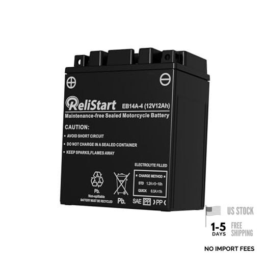 Motorcycle Battery YTX14AH-BS, EB14A-4, 12V 12Ah, 220 CCA, Powersport