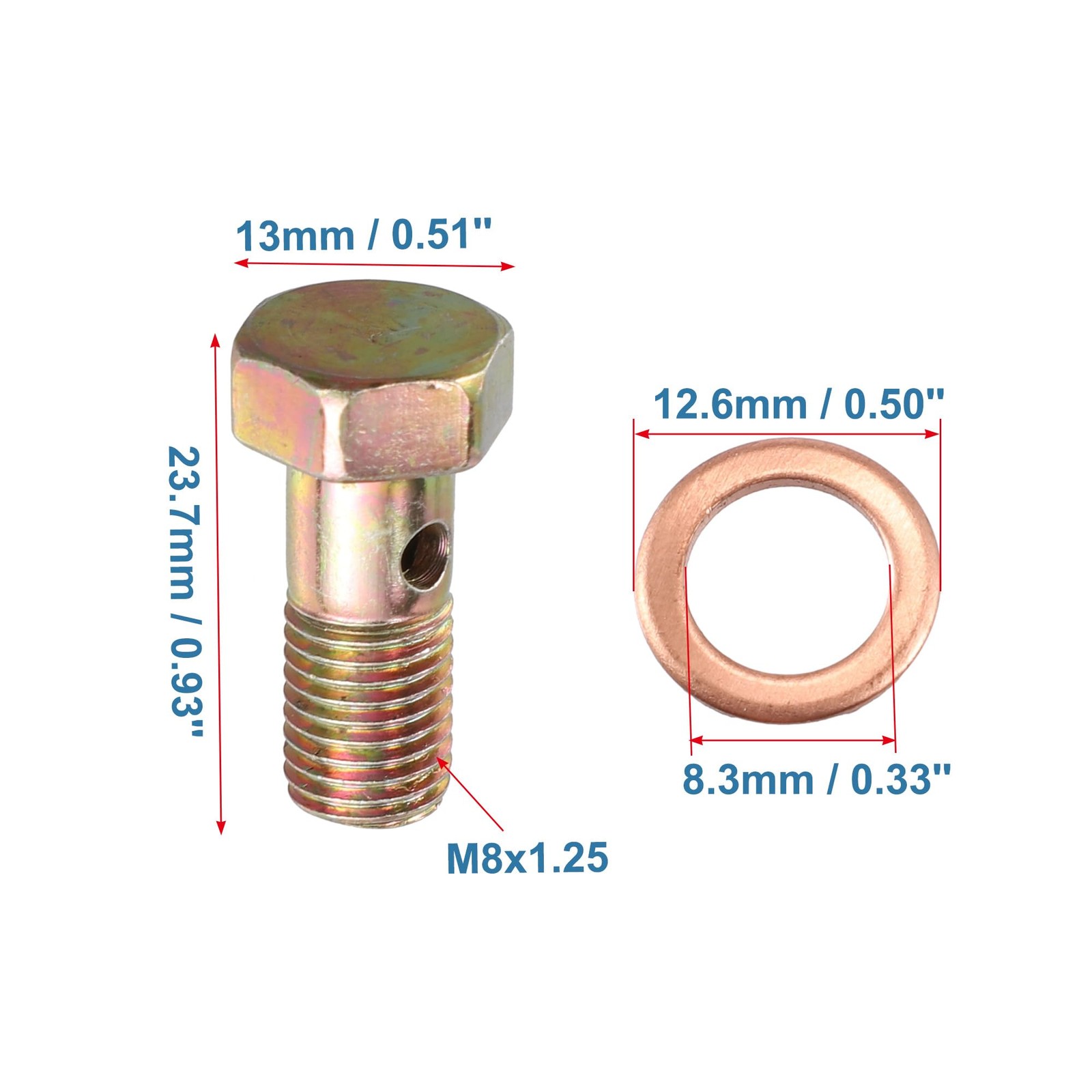 X AUTOHAUX 2 Set Banjo Bolt Brake Fitting Adapter 0.93»x0.51», Bronze Tone