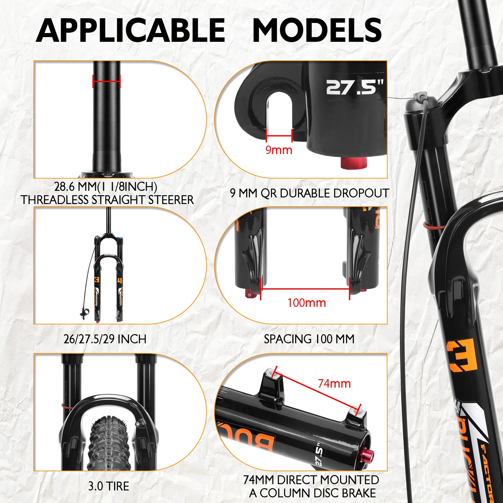 180/120mm Travel Air Suspension Fork 26/27.5/29 inch MTB XC Remote 34/32mm Tube