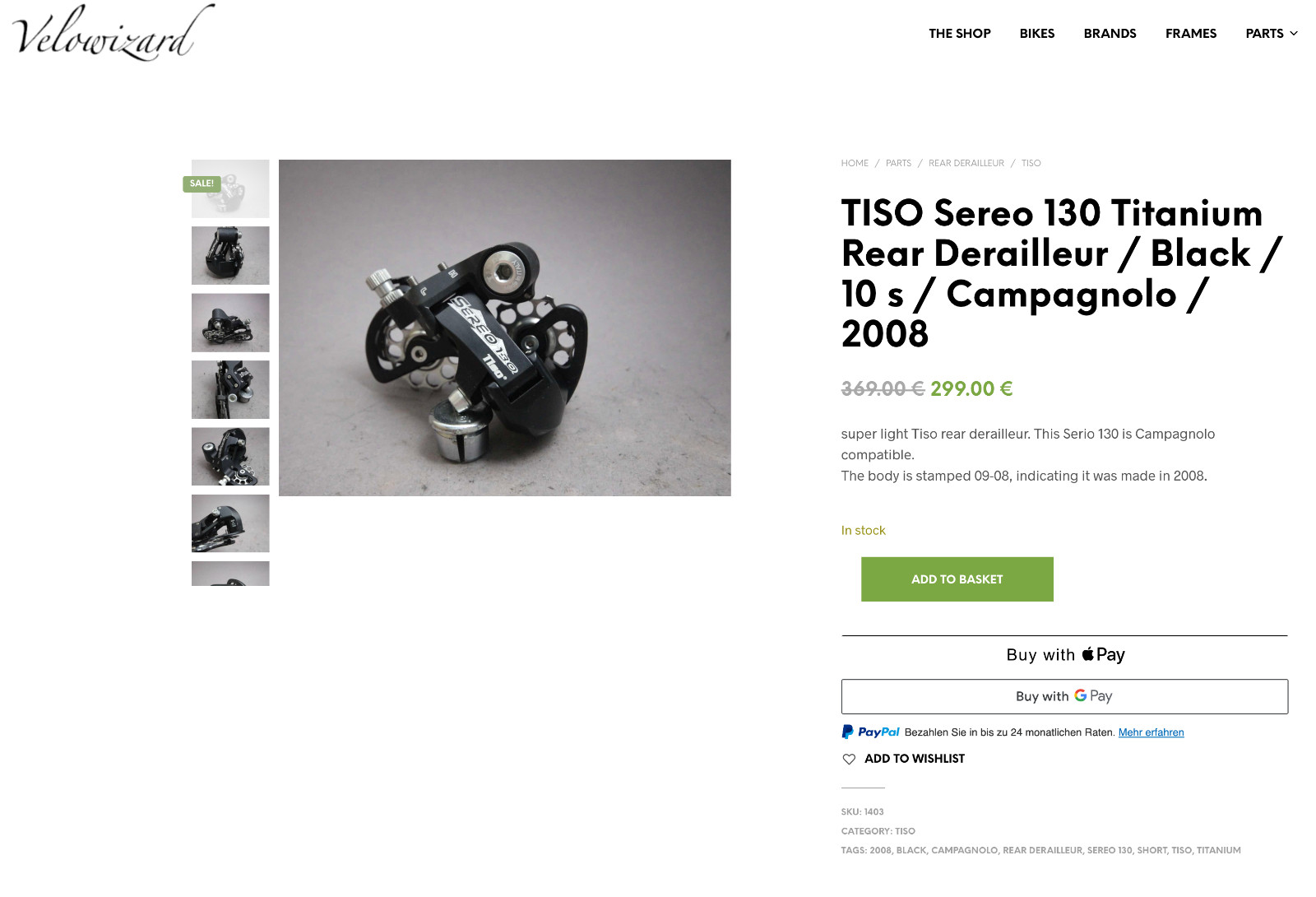 Tiso Sereo 130 Titanium Rear Derailleur / 164g / Black / 10sp / 2008