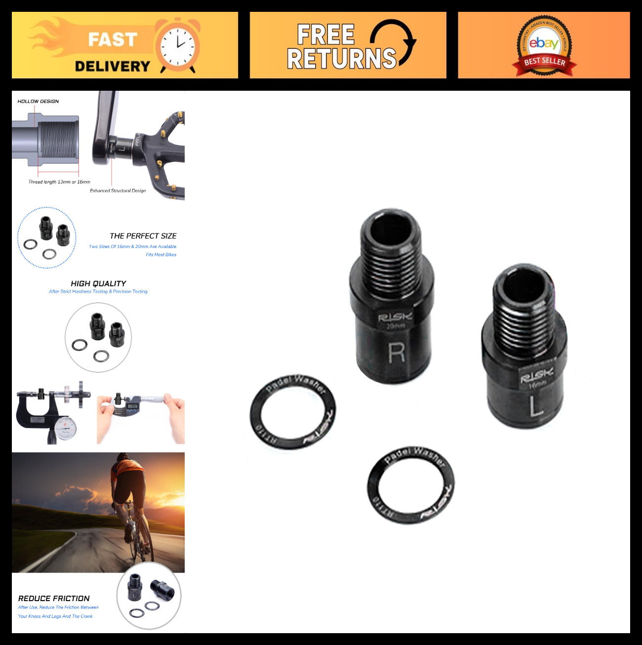 Titanium Bike Pedal Extenders 16/20mm – Hollow Foot Washers for 9/16″ Pedals, Fi