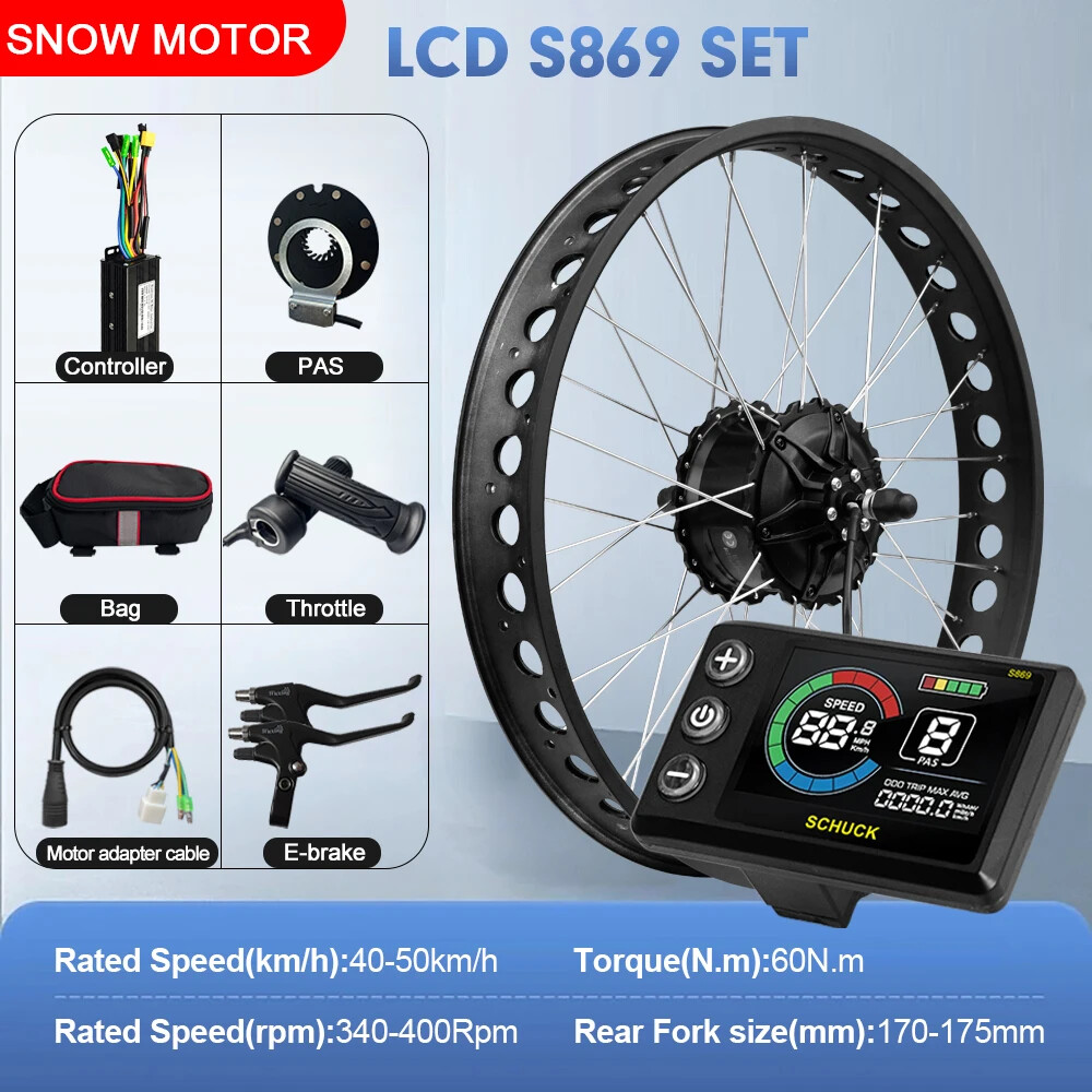 Snow Fat E-bike Conversion Kit 48V 750W Rear Hub Motor Wheel Dropout 170-175mm