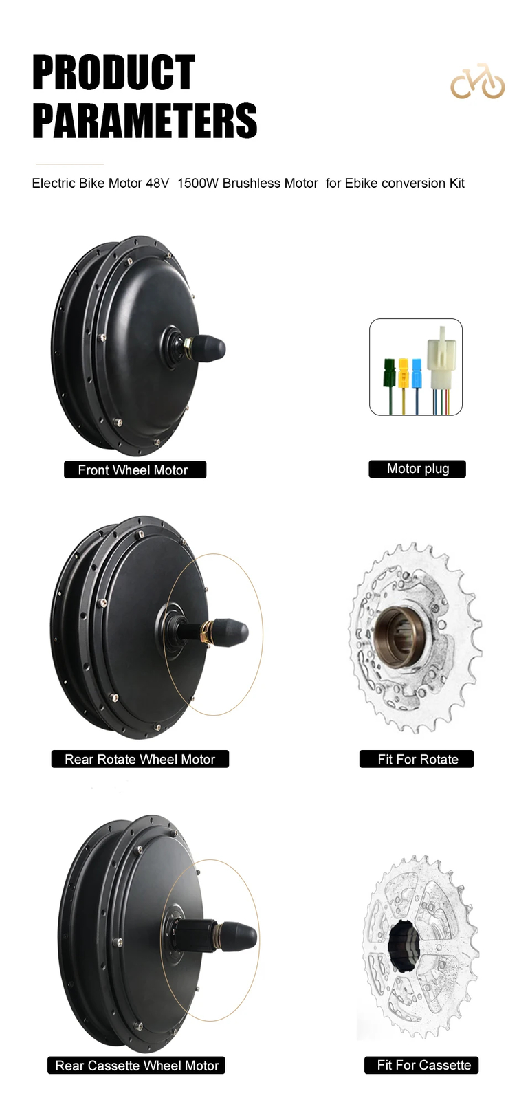 48V 1500W Electric Bicycle Hub Motor Wheel 20-29inch 700C 135-142mm Dropout